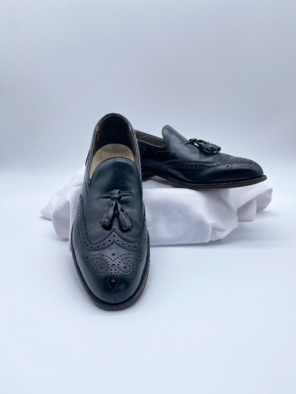Vintage Breather Wright Black Leather Wingtip Tassel Loafers Men’s 9C